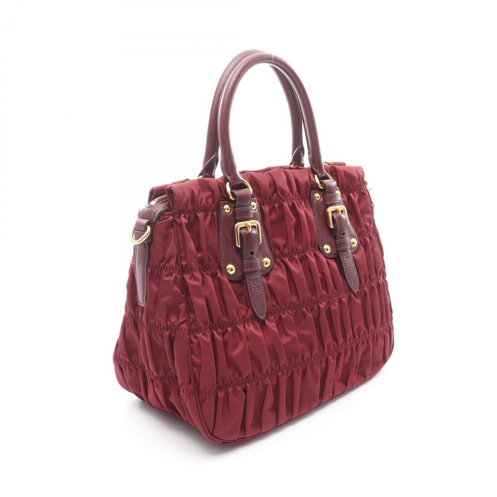 Prada TESSUTO GAUFRE handbag leather Burgundy Red